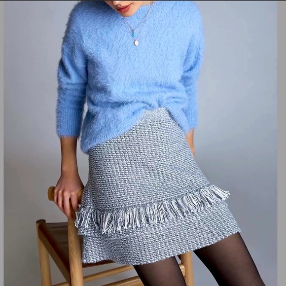 NWT Anthro Maeve Tamara Fringed Knit Mini Sweater Skirt